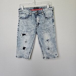 Encrypted Big Boys Jean Shorts Size 18 Acid Wash Straight‎ Distressed Logo